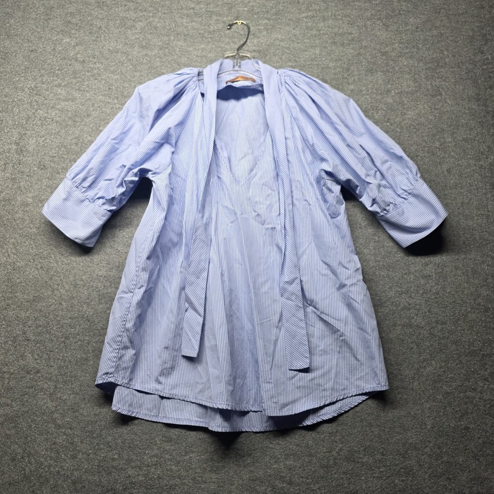 Alexander McQueen Blue White Striped Cotton Shirt Dress UK 8 US 4